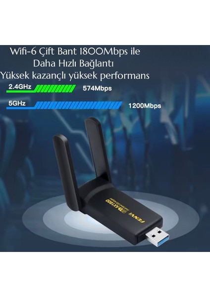 Wifi-6 Yüksek Hızlı 1800Mbps Usb 3.0 Yüksek Çekim Gücü CE Lisanslı Sertifikalı Orjinal Çift Bant 5Ghz/2.4Ghz-AX1800 modelleri