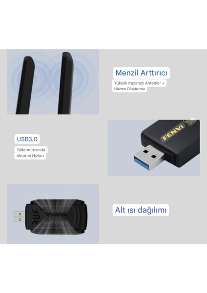 Wifi-6 Yüksek Hızlı 1800Mbps Usb 3.0 Yüksek Çekim Gücü CE Lisanslı Sertifikalı Orjinal Çift Bant 5Ghz/2.4Ghz-AX1800 fırsatları
