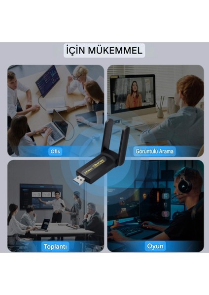 Wifi-6 Yüksek Hızlı 1800Mbps Usb 3.0 Yüksek Çekim Gücü CE Lisanslı Sertifikalı Orjinal Çift Bant 5Ghz/2.4Ghz-AX1800