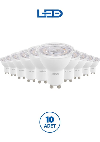RTL11123-10 Rother GU10 LED Spot Ampul 8W 700 Lümen 3000K Sarı Işık Enerji Tasarruflu Ampul 10 Adet