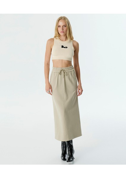 Fermuarlı Yırtmaçlı Midi Etek TW6250004078030