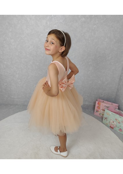 Kız Çocuk Abiye Elbise Ada, Somon Yaka Incili,tütü Elbise fiyatları