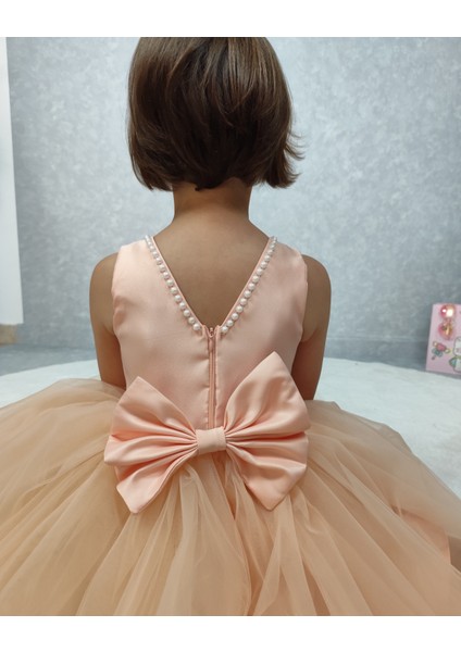 Kız Çocuk Abiye Elbise Ada, Somon Yaka Incili,tütü Elbise modelleri