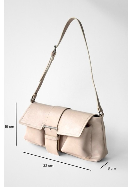 Bej Suni Deri Vintage Tarz Omuz Çantası Toka Detaylı fiyatları