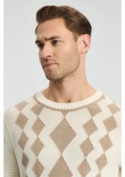 Baklava Desenli Saf Kaşmir Ekru Kazak modelleri