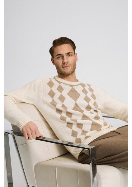 Baklava Desenli Saf Kaşmir Ekru Kazak fırsatları