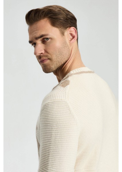 Baklava Desenli Saf Kaşmir Ekru Kazak indirimleri