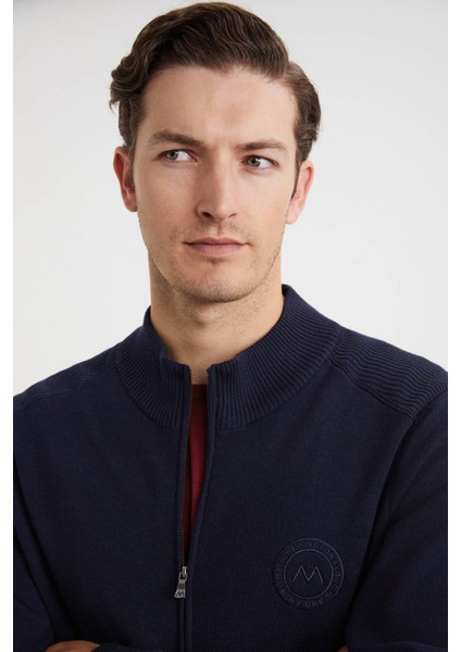 Arma Detaylı Fermuarlı Lacivert Triko Spor Ceket modelleri