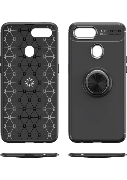 Oppo A12 Kılıf Range Yüzüklü Silikon - Siyah-Kırmızı indirimleri