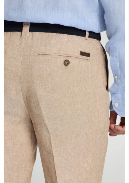 Saf Keten Kum Rengi Pileli Pantolon indirimleri