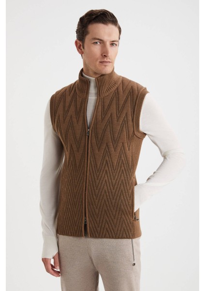 Ekru Activewear Merino Yün Tütün Rengi Yelek modelleri