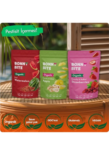 KURUTULMUŞ ORGANİK KARPUZ, ELMA & ÇİLEK 3'LÜ PAKETİ