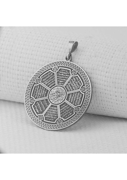 925 Ayar Gümüş Fatiha Ihlas Felak Yazılı 8 Dualı Kolye Ucu