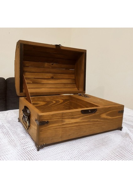 30X20 cm Masif Ahşap Hazine Sandığı, Şık ve Dayanıklı Dekorasyon Parçası