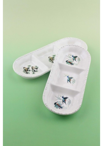 Inci Serisi Su Kuşları 2 Adet Bölmeli Porselen Tabak