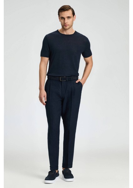 Saf Keten Lacivert Pileli Pantolon fiyatları