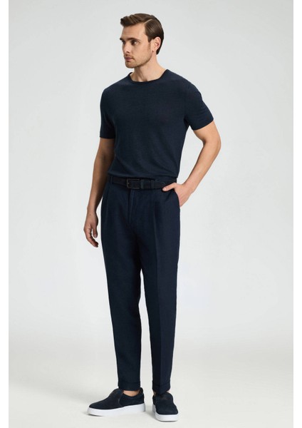 Saf Keten Lacivert Pileli Pantolon modelleri