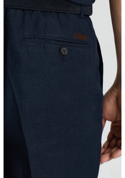 Saf Keten Lacivert Pileli Pantolon indirimleri