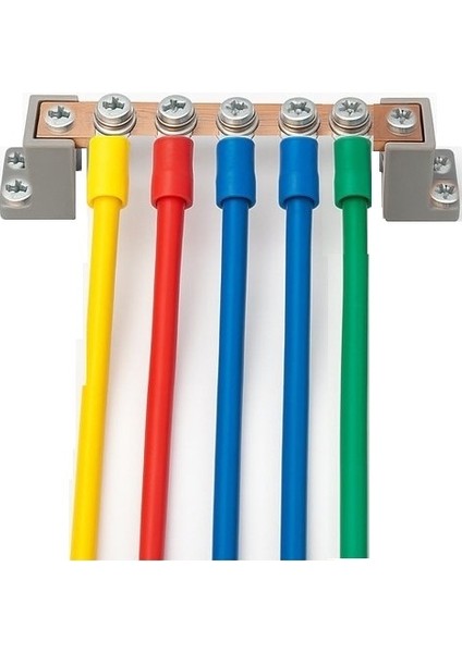 Faz Nötr Toprak Barası 20X4 mm Bakır 5 Civatalı Yanmaz Plastik Ayaklı Bakır Bara 250 Amper Ac / Dc 5-600 Volt
