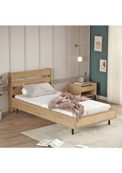 Bohem Tek Kişilik Karyola Metal Ayaklı Uv Baskı 100*200 cm Sepet-Jüt BOH13-SU