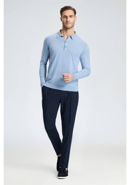 Keten Yün Karışım Lacivert Klasik Dokuma Pantolon fiyatları