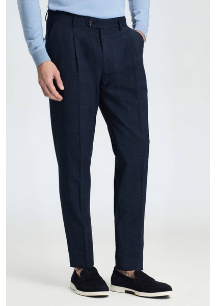 Keten Yün Karışım Lacivert Klasik Dokuma Pantolon modelleri