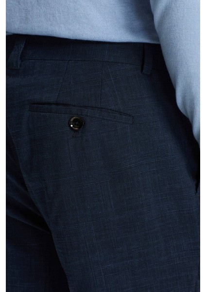 Keten Yün Karışım Lacivert Klasik Dokuma Pantolon indirimleri