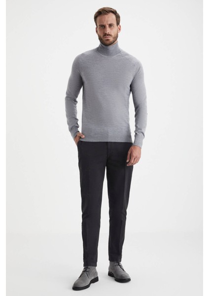 Açık Gri Boğazlı Slim Fit Merino Yün Triko fiyatları