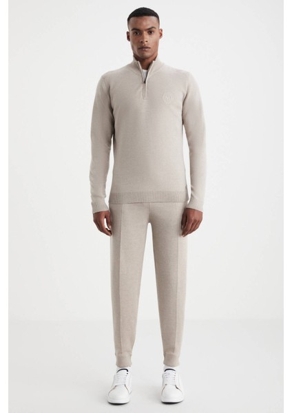 Kum Rengi Fermuarlı Merino Yün Activewear Triko fiyatları