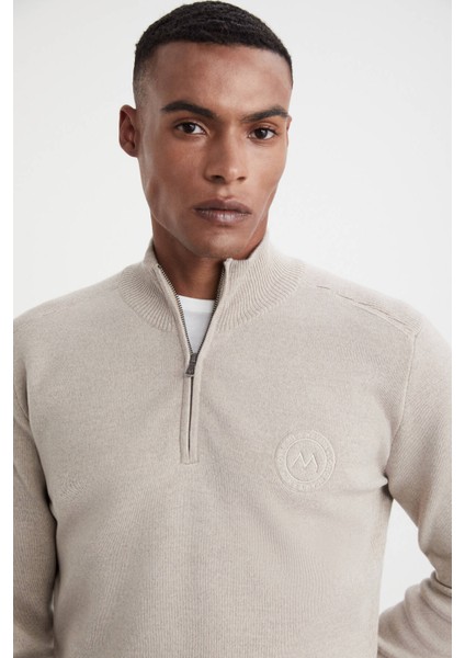 Kum Rengi Fermuarlı Merino Yün Activewear Triko indirimleri