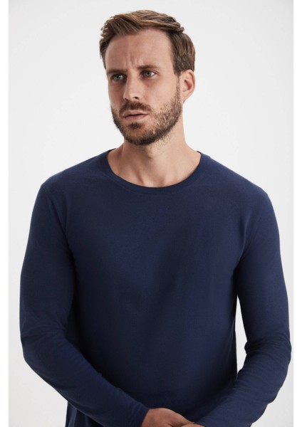 Kaşmir Karışım Lacivert Uzun Kollu T-Shirt modelleri