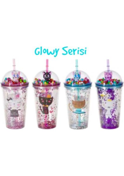 Putı Pıpetlı Bardak 450ML Glowy Serısı 4 Renk