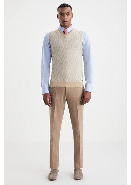 Çizgi Desenli Camel Lambswool Yün Triko Süveter modelleri