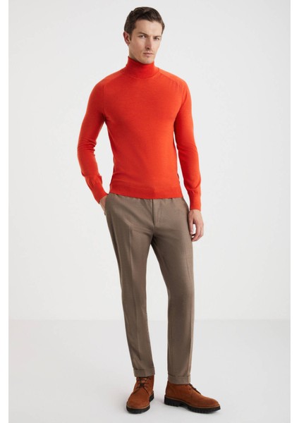 Turuncu Boğazlı Slim Fit Merino Yün Triko fiyatları