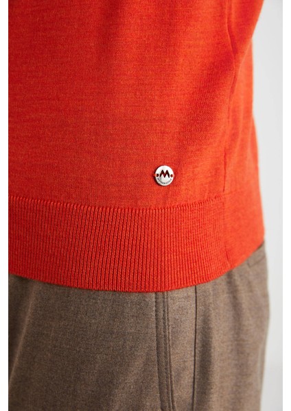 Turuncu Boğazlı Slim Fit Merino Yün Triko indirimleri