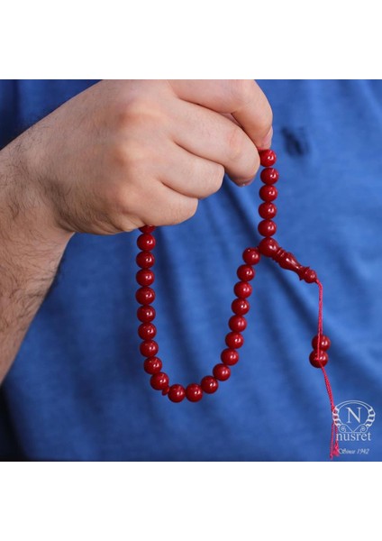 Kırmızı Renk Özel Sıkma Kehribar Tesbih