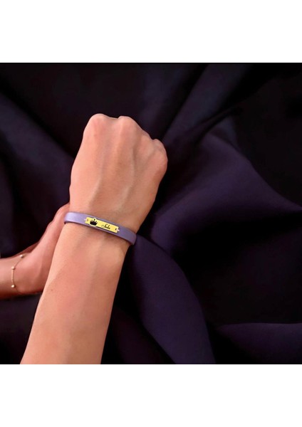 Altın Plakalı 14 Ayar Seda Ismine Özel Taç Motifli Hakiki Mor Derili Hediye BILEKLIK-571ISIM