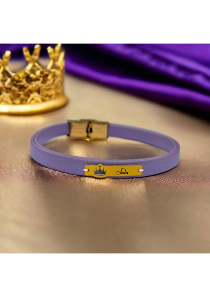 Altın Plakalı 14 Ayar Seda Ismine Özel Taç Motifli Hakiki Mor Derili Hediye BILEKLIK-571ISIM fiyatları
