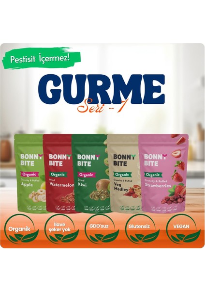 KURUTULMUŞ ORGANİK ELMA, KARPUZ, KİVİ, SEBZE & ÇİLEK 5'Lİ PAKETİ (GURME SERİSİ 1)