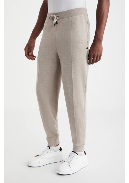 Kum Rengi Merino Yün Activewear Triko Pantolon modelleri