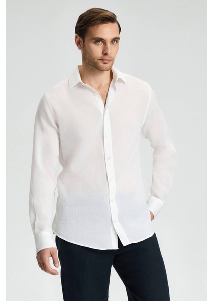 Çizgi Desenli Beyaz Saf Pamuk Gömlek fırsatları