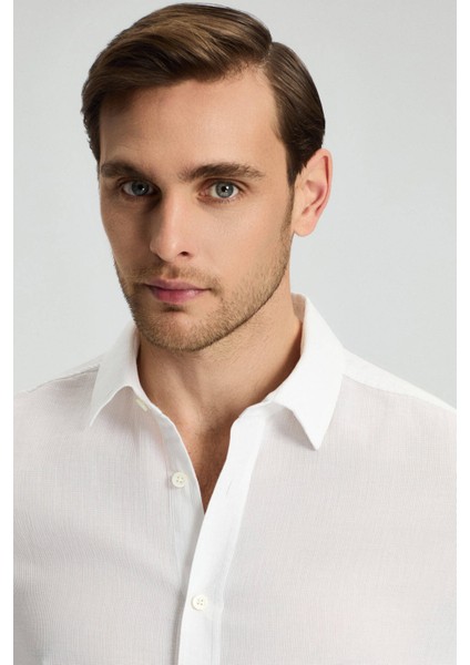 Çizgi Desenli Beyaz Saf Pamuk Gömlek indirimleri