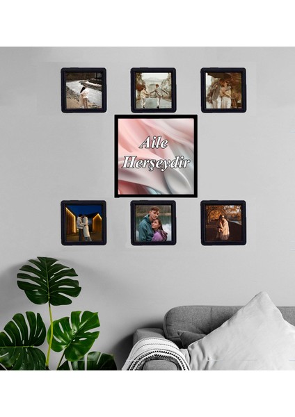 Kişiye Özel Fotoğraflı Aile Herşeydir Tasarımlı Sök-Tak 7 Adet Masaüstü ve Duvar Çerçeve Seti