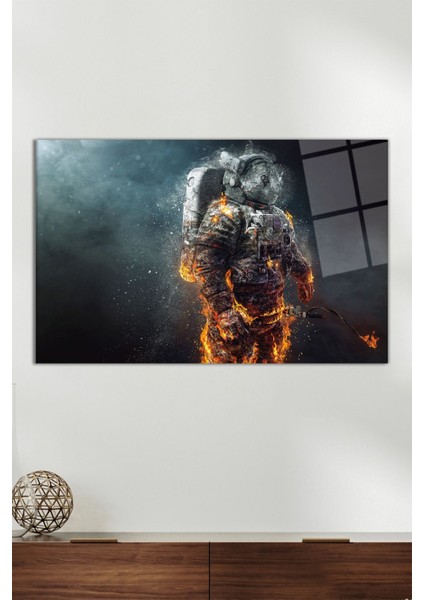 Uzayda Donmuş Astronot Yatay Cam Tablo, Modern Ev Ofis Dekoru, Hediyelik Duvar Dekorasyonu, Kırılmaz
