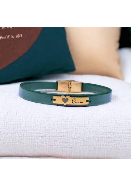 Altın Plakalı 14 Ayar Cansu Ismine Özel Kalp Figürlü Hakiki Yeşil Derili Hediye BILEKLIK-573ISIM fiyatları