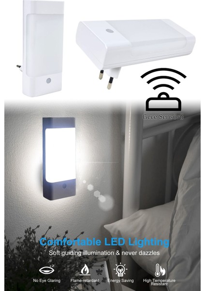 Otomatik Sensörlü 13CM Beyaz LED Gece Lambası, Rahat ve Şık Aydınlatma