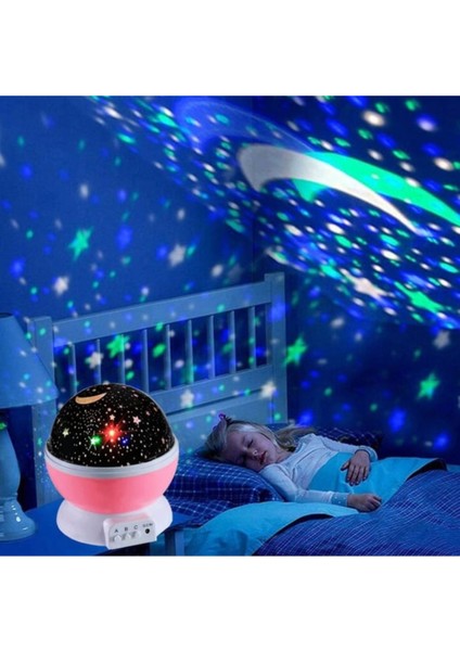 Dönen LED Işıklı Ay Yıldızlı Gece Lambası, Çocuk ve Bebek Odası Için Çok Amaçlı