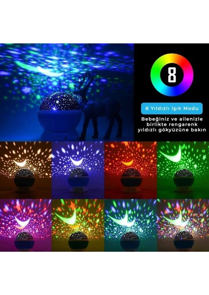 Dönen LED Işıklı Ay Yıldızlı Gece Lambası, Çocuk ve Bebek Odası Için Çok Amaçlı fırsatları