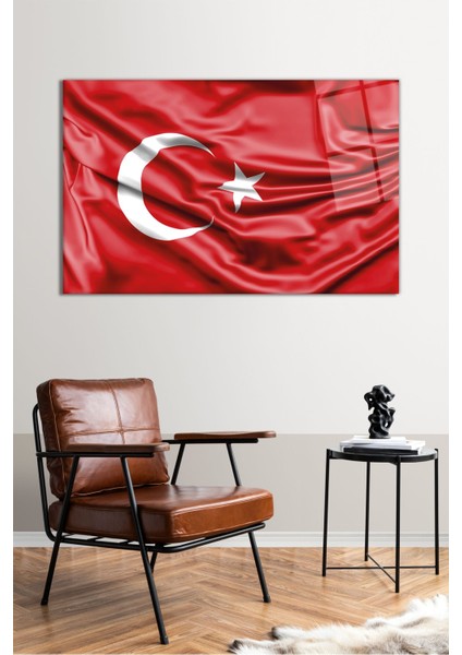 Dalgalı Türk Bayrağı Yatay Cam Tablo, Modern Ev Ofis Dekoru Hediyelik Duvar Dekorasyonu Kırılmaz Cam fiyatları