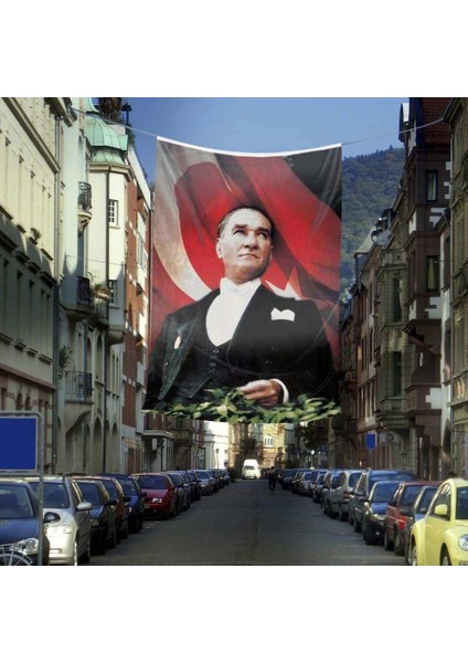 Ay Yıldızlı Sivil Mustafa Kemal Atatürk Poster Dış Cephe Bayrak -400X600CM -4X6METRE